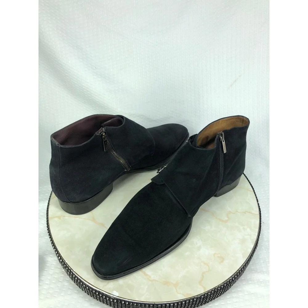 Mezlan Suede Double Monk Strap Ankle Boots Mens 12 Black Zip Up Old Money Shoes